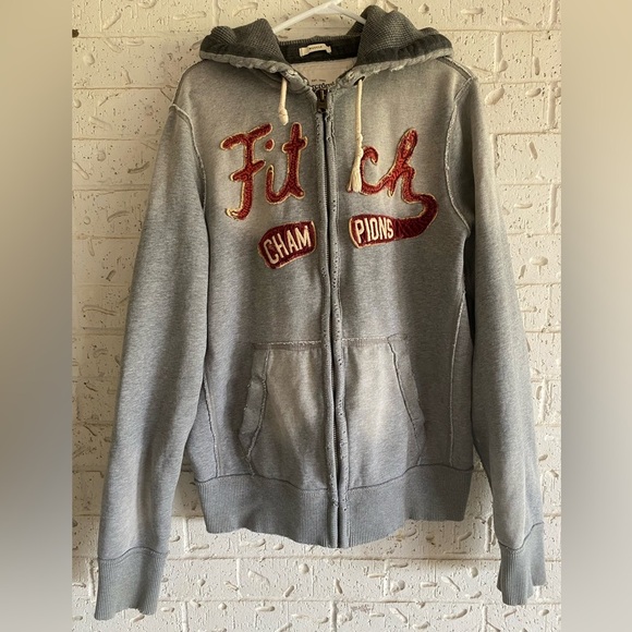 Vintage Y2K Abercrombie & Fitch Gray Muscle Hoodie with Red Patch size XL - Picture 1 of 5